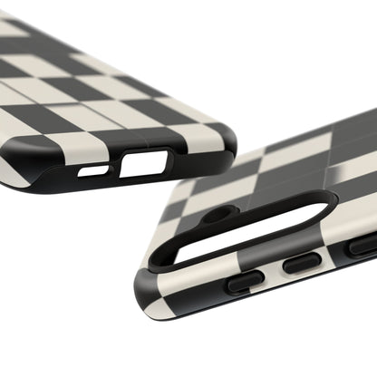 Checkerboard Tough Phone Case — Classic Black & Cream Grid Protective Cover