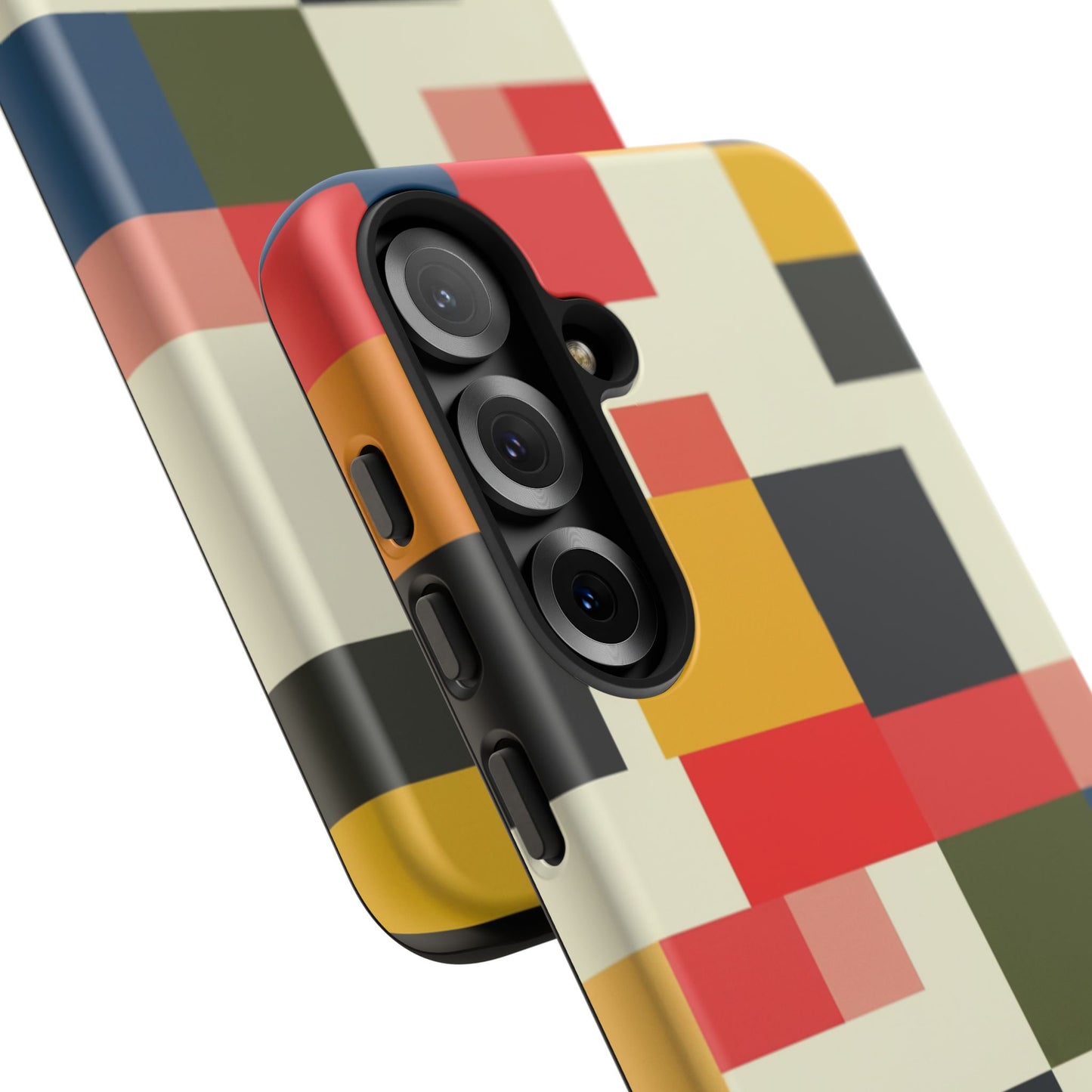 Abstract Color Block Tough Phone Case — Retro Geometric Protective Cover
