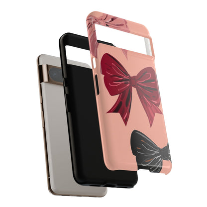 Bow Pattern Tough Phone Case — Pink, Red & Black Decorative Bows