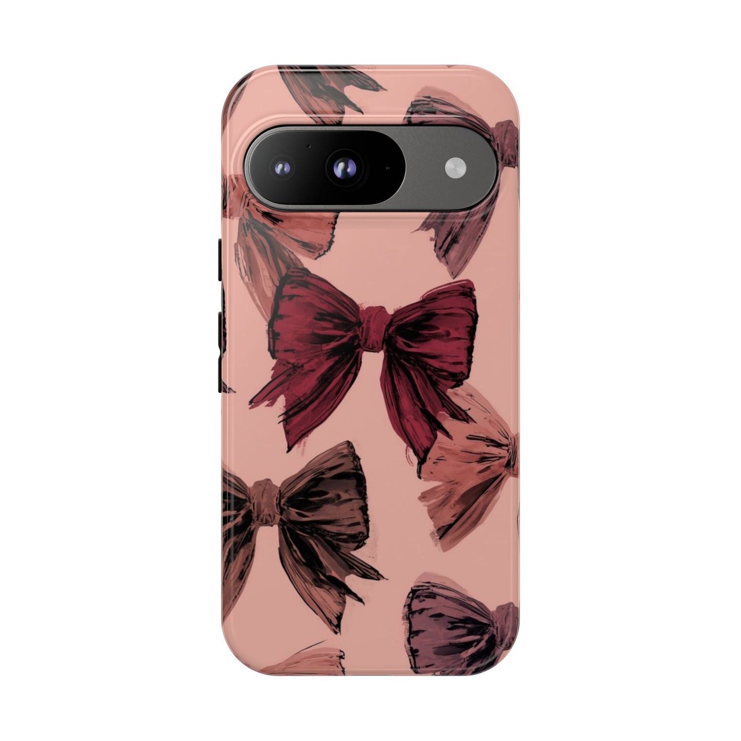 Bow Pattern Tough Phone Case — Pink Watercolor Bows Protective iPhone Cover