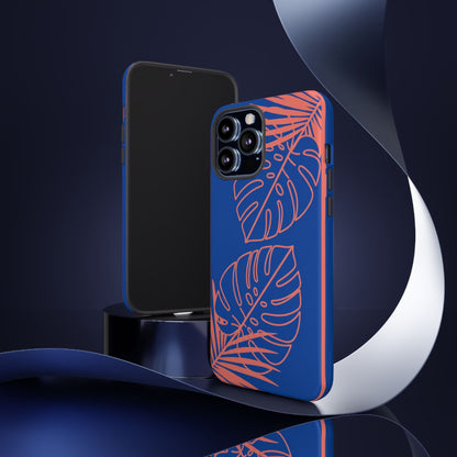 Tropical Monstera Phone Case — Blue & Coral Leaf Protective Cover