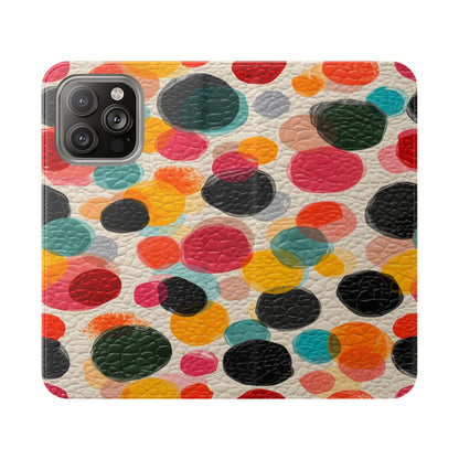 Colorful Confetti Dot Flip Phone Case — Retro Polka Wallet Cover
