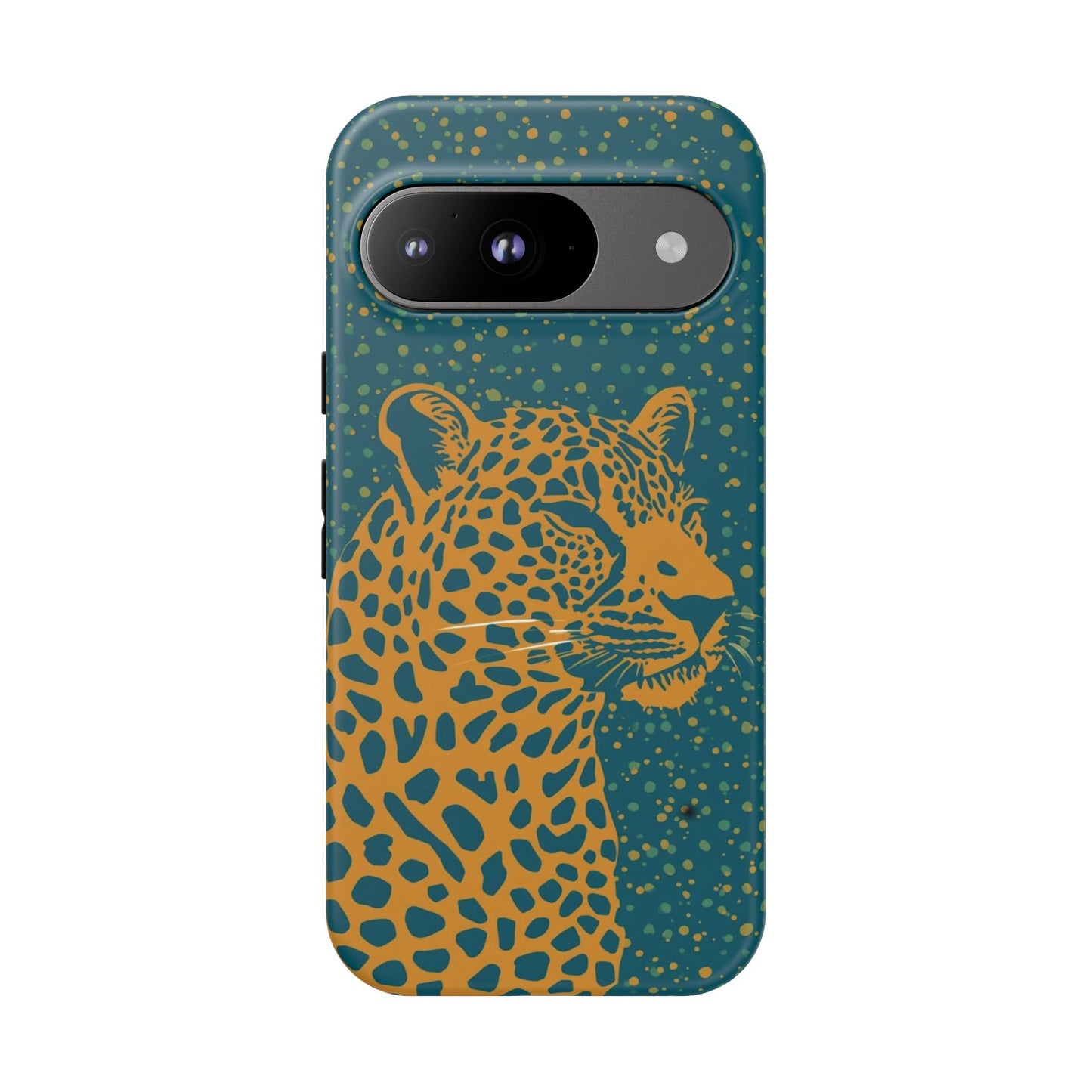 Leopard Spotlight Phone Case — Teal Gold Animal Print Protective Cover