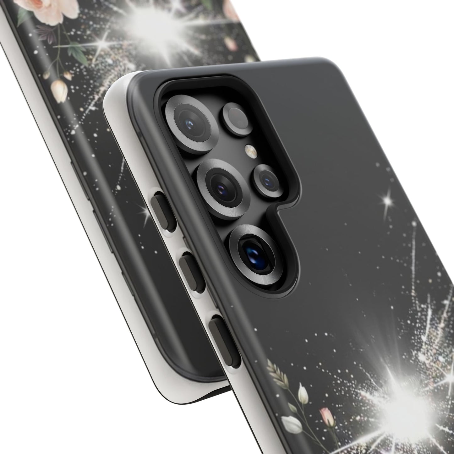 Floral Burst Phone Case — Protective Black Sparkle Design