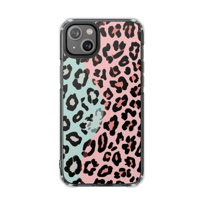 Clear Magnetic Phone Case — Pink & Mint Leopard Print