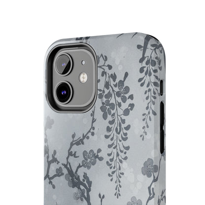 Tough Phone Case — Gray Cherry Blossom Ink Floral Design