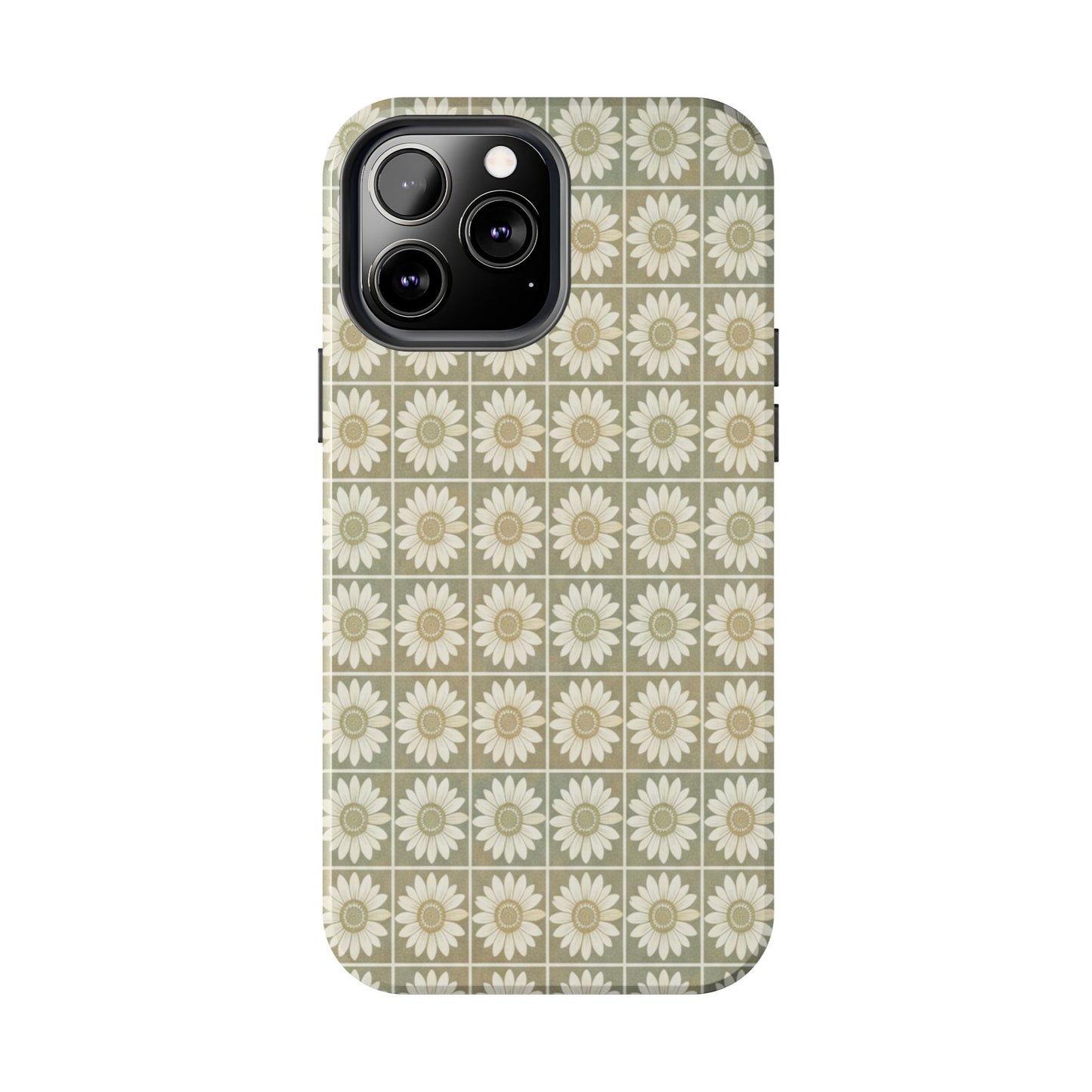 Daisy Tile Tough Phone Case — Retro Floral Protective Phone Cover