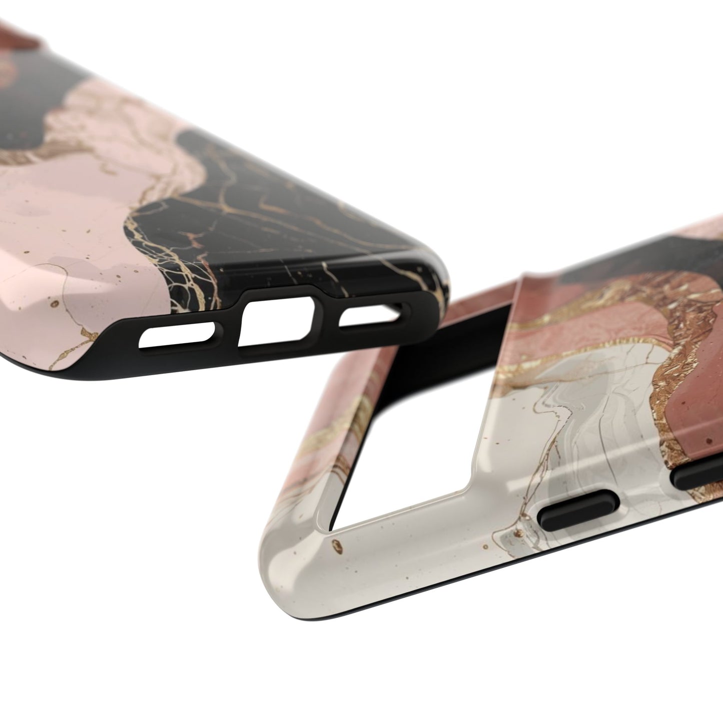 Marbled Rose Gold Phone Case — Abstract Pink & Black Protective Tough Case