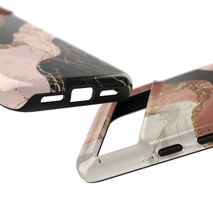 Marbled Rose Gold Phone Case — Abstract Pink & Black Protective Tough Case
