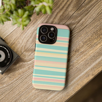 Pastel Striped Tough Phone Case — Mint, Peach & Cream Protective Cover
