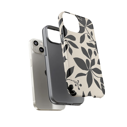 Black Floral Pattern Phone Case — Monochrome Botanical Tough Case