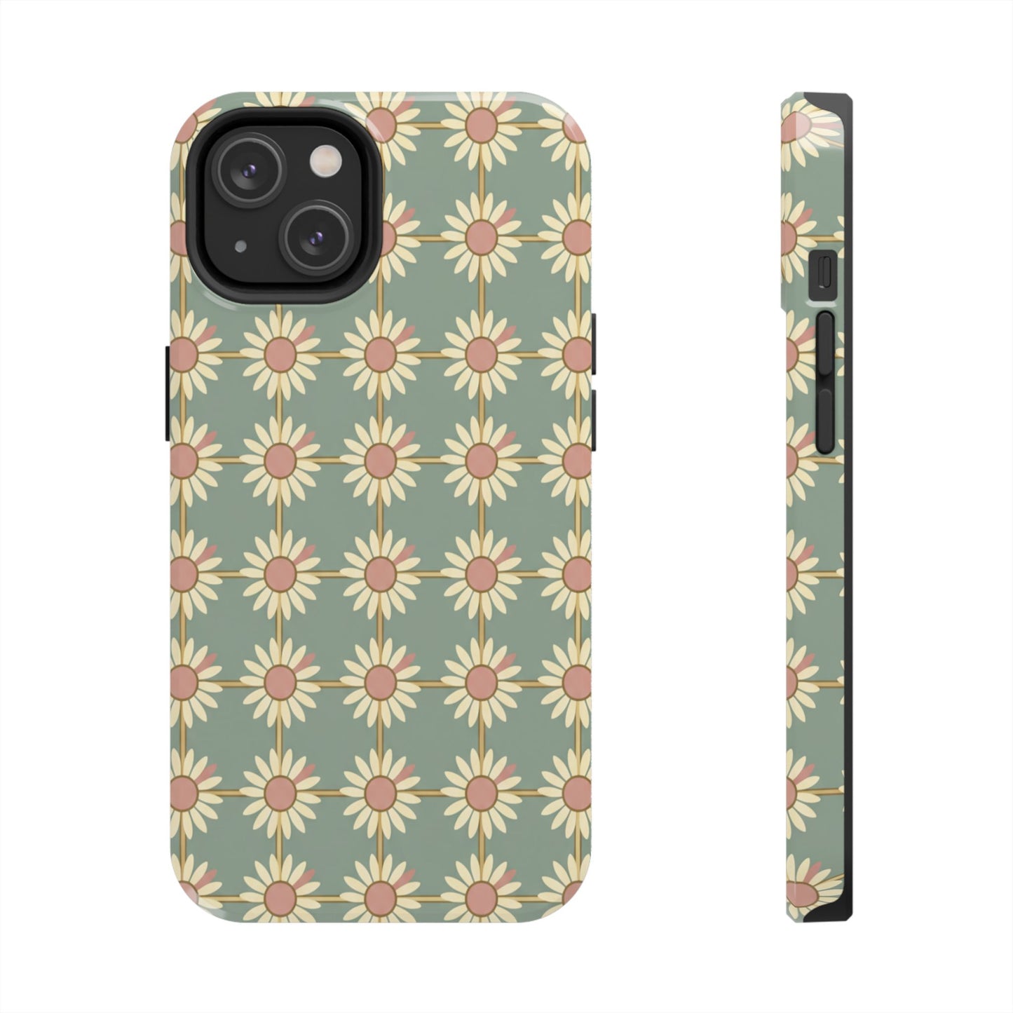 Daisy Pattern Tough Phone Case — Retro Floral Protective Cover