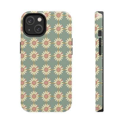 Daisy Pattern Tough Phone Case — Retro Floral Protective Cover