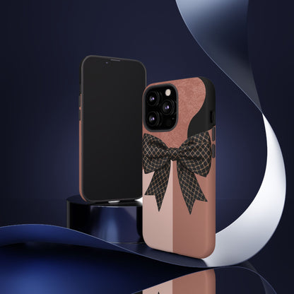 Bow Stripe Tough Phone Case – Pink Mauve Protective Cover