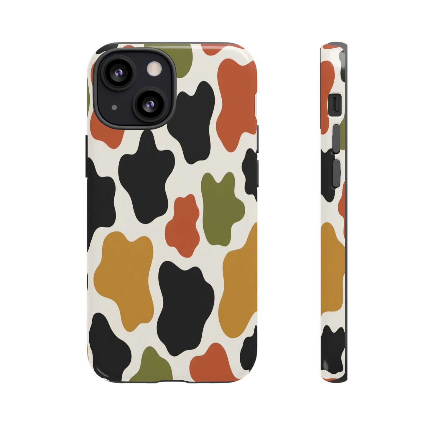 Camouflage Pattern Tough Phone Case – Retro Olive, Rust & Mustard Protective Cover