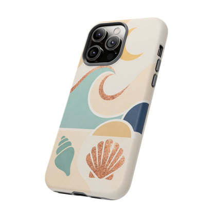 Sea Breeze Tough Phone Case — Retro Waves & Shells Design