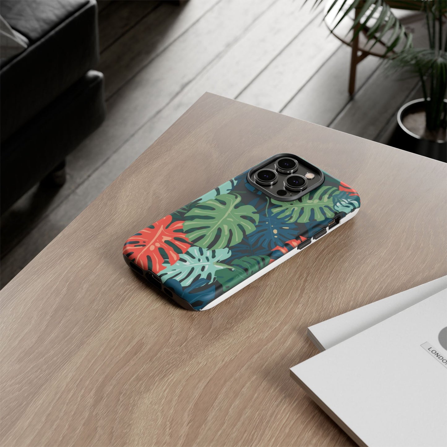 Tropical Monstera Phone Case — Colorful Leaf Protective Tough Case