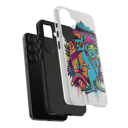 Kangaroo & Koala Surf Phone Case — Retro Neon Beach Art Tough Case