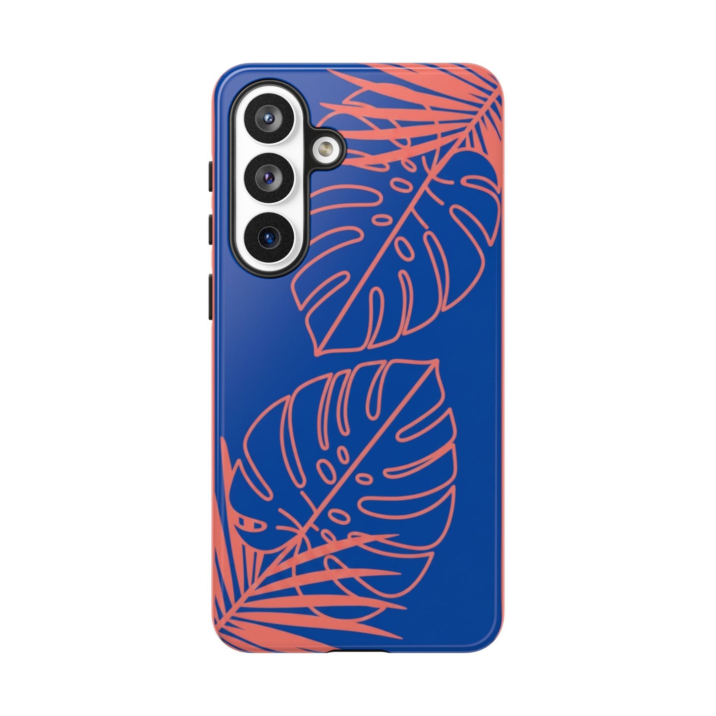Tropical Monstera Phone Case — Blue & Coral Leaf Protective Cover