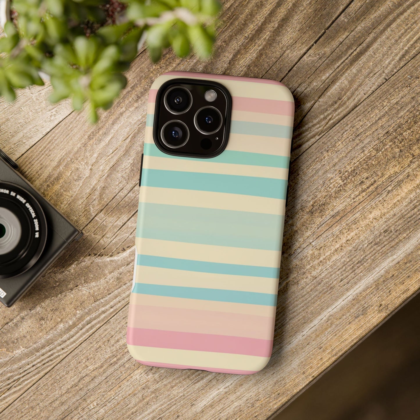 Pastel Striped Tough Phone Case – Protective Retro Rainbow Design