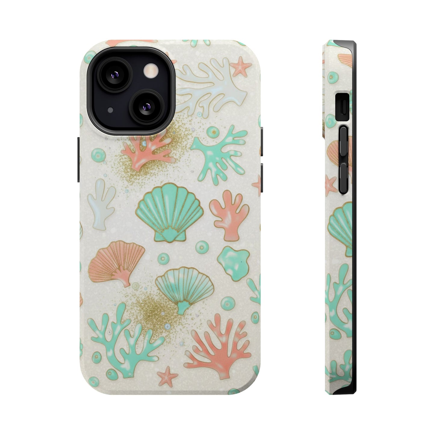 Sea Shells Magnetic Impact Phone Case — Pastel Coral & Teal Beach Design