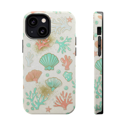 Sea Shells Magnetic Impact Phone Case — Pastel Coral & Teal Beach Design