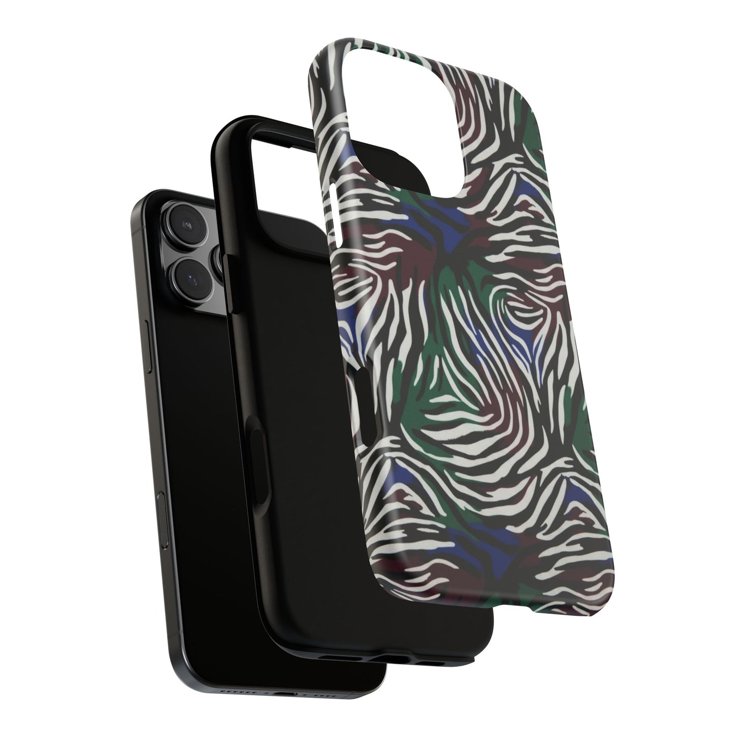 Zebra Camo Tough Phone Case – Green & Blue Animal Print Protective Cover