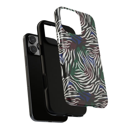 Zebra Camo Tough Phone Case – Green & Blue Animal Print Protective Cover