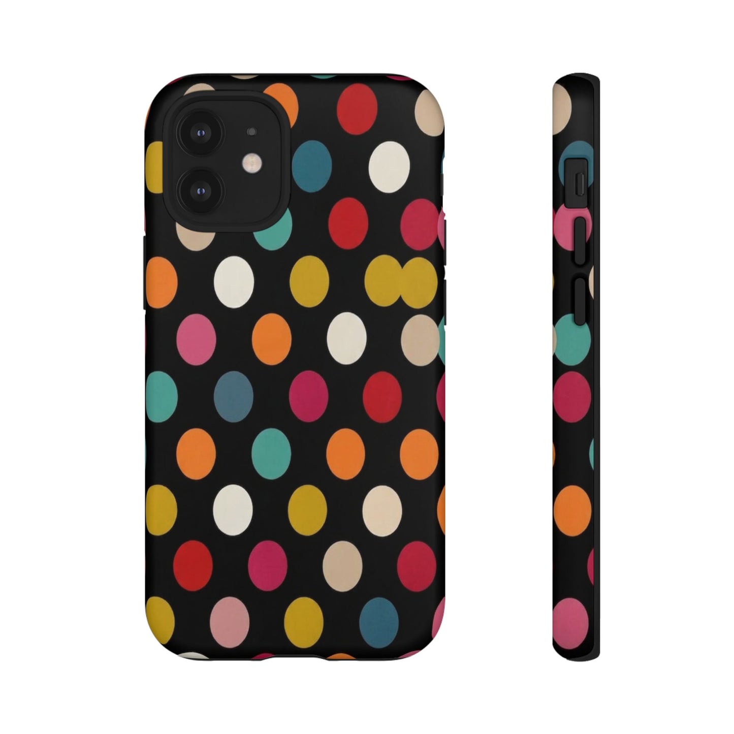 Polka Dot Tough Phone Case – Colorful Retro Dots on Black