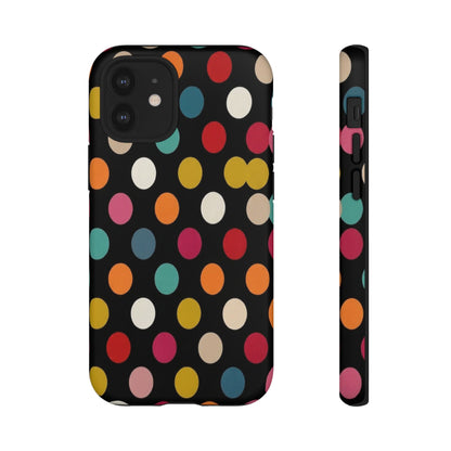 Polka Dot Tough Phone Case – Colorful Retro Dots on Black