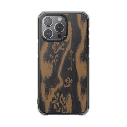 Clear Magnetic Phone Case — Rustic Woodgrain Floral Design