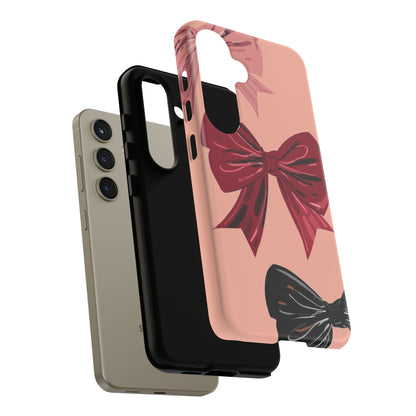 Bow Pattern Tough Phone Case — Pink, Red & Black Decorative Bows