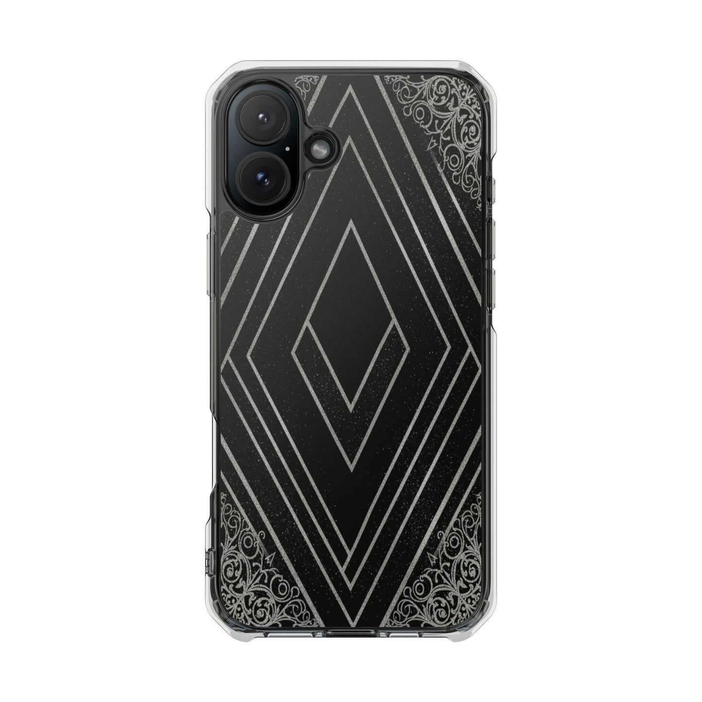 Clear Magnetic Phone Case — Geometric Diamond Pattern with Filigree Corners