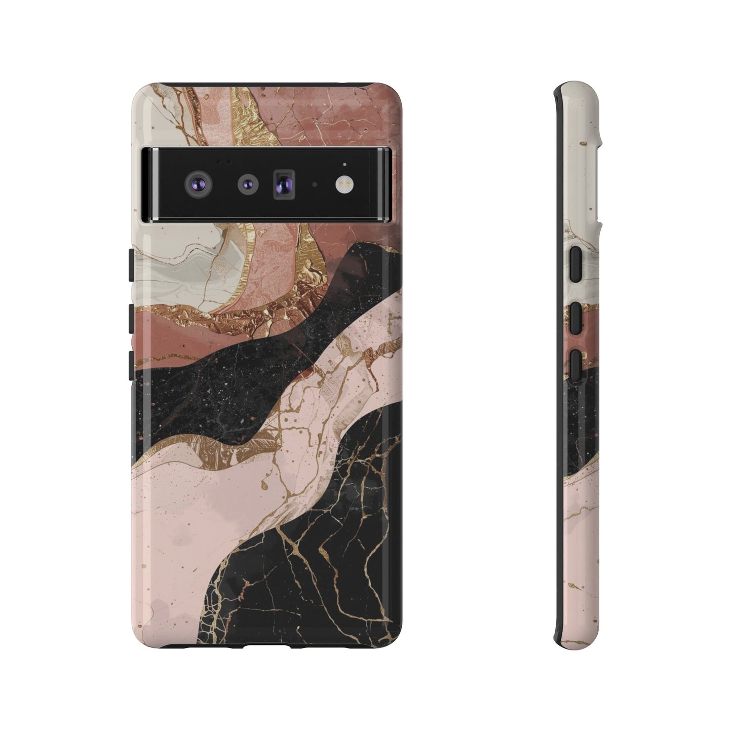 Marbled Rose Gold Phone Case — Abstract Pink & Black Protective Tough Case