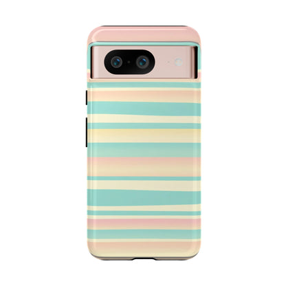 Pastel Striped Tough Phone Case — Mint, Peach & Cream Protective Cover