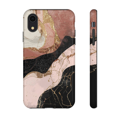 Marbled Rose Gold Phone Case — Abstract Pink & Black Protective Tough Case