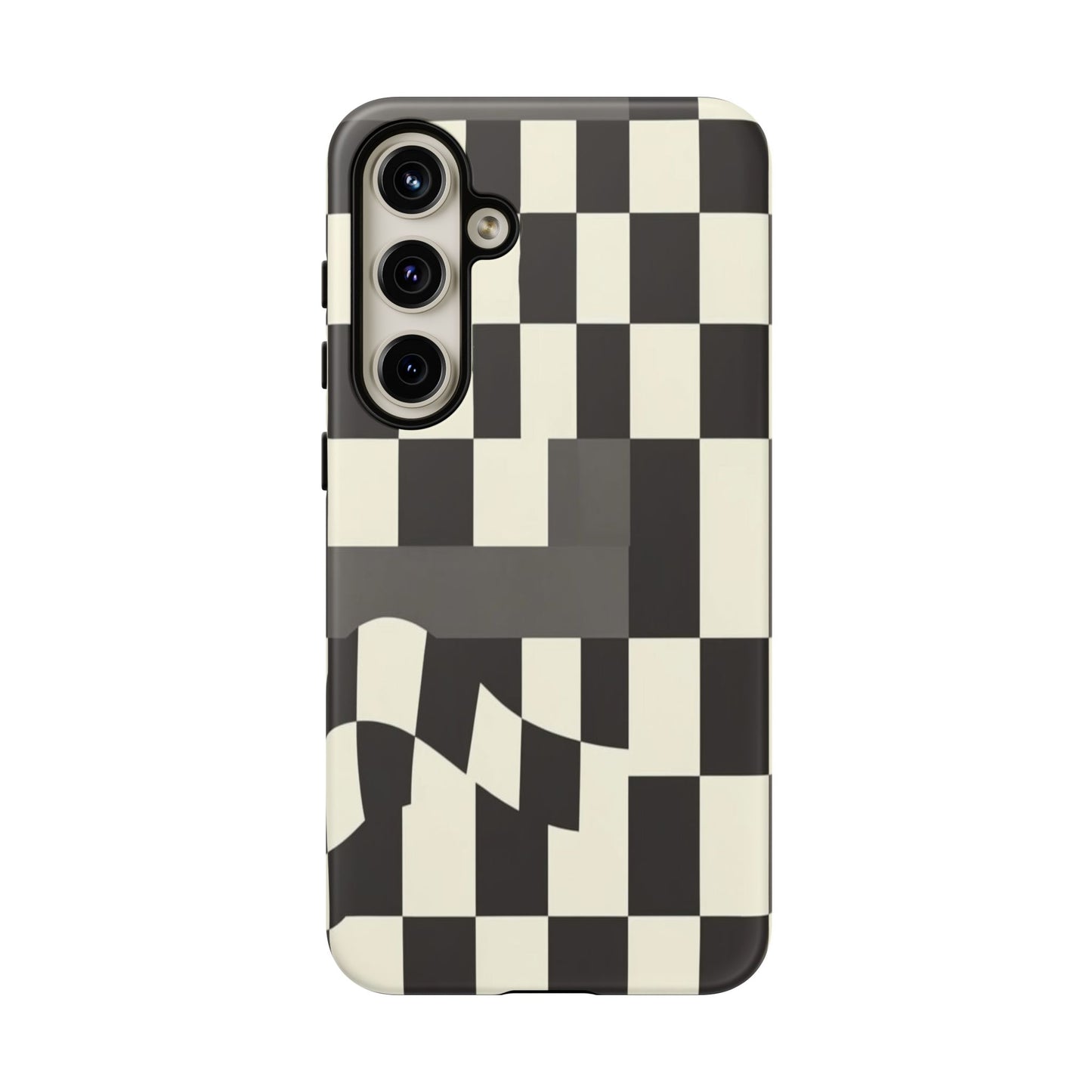 Checkerboard Wave Phone Case — Black & Cream Graphic Tough Case