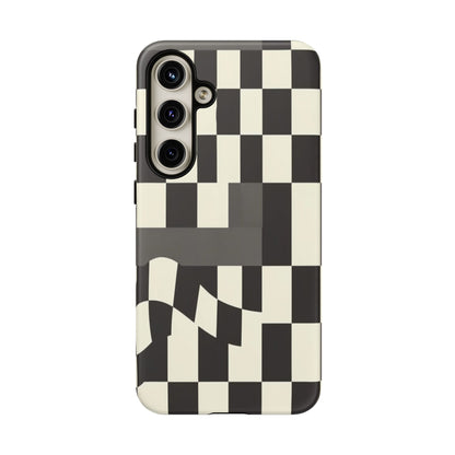 Checkerboard Wave Phone Case — Black & Cream Graphic Tough Case