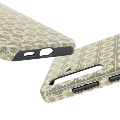 Daisy Tile Tough Phone Case — Retro Floral Protective Phone Cover
