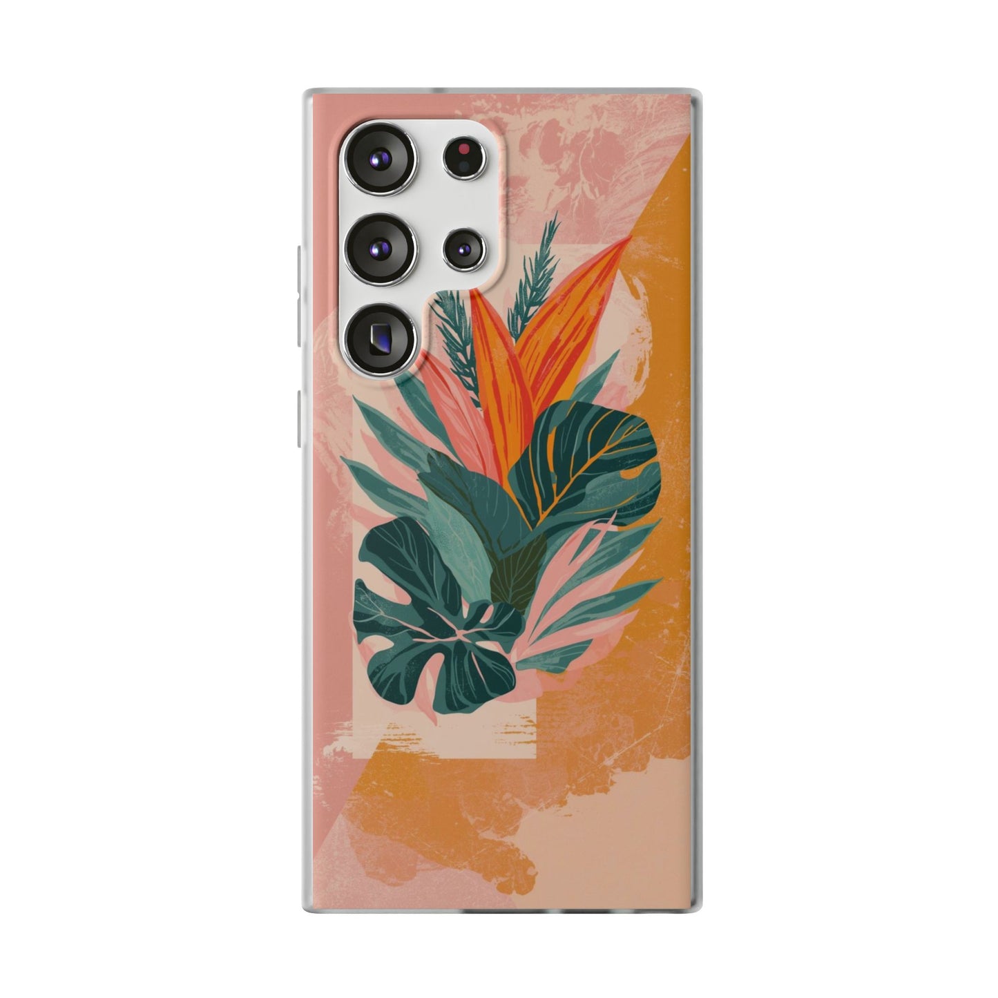 Tropical Botanical Phone Case — Pink & Orange Floral Flexi Case
