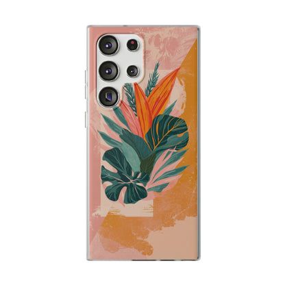 Tropical Botanical Phone Case — Pink & Orange Floral Flexi Case