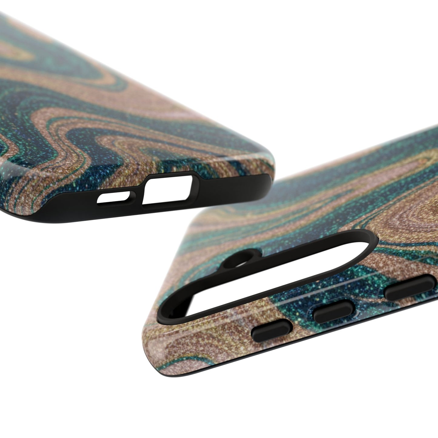 Marbled Teal & Gold Phone Case — Glitter Swirl Tough Case