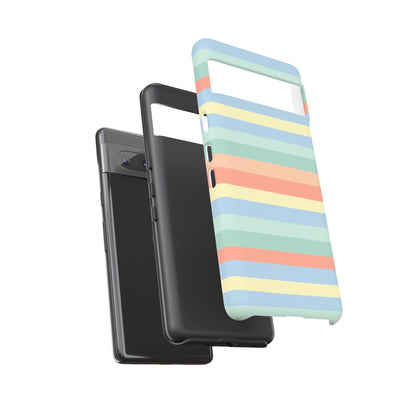 Pastel Striped Phone Case — Retro Horizontal Multi-Color Tough Case