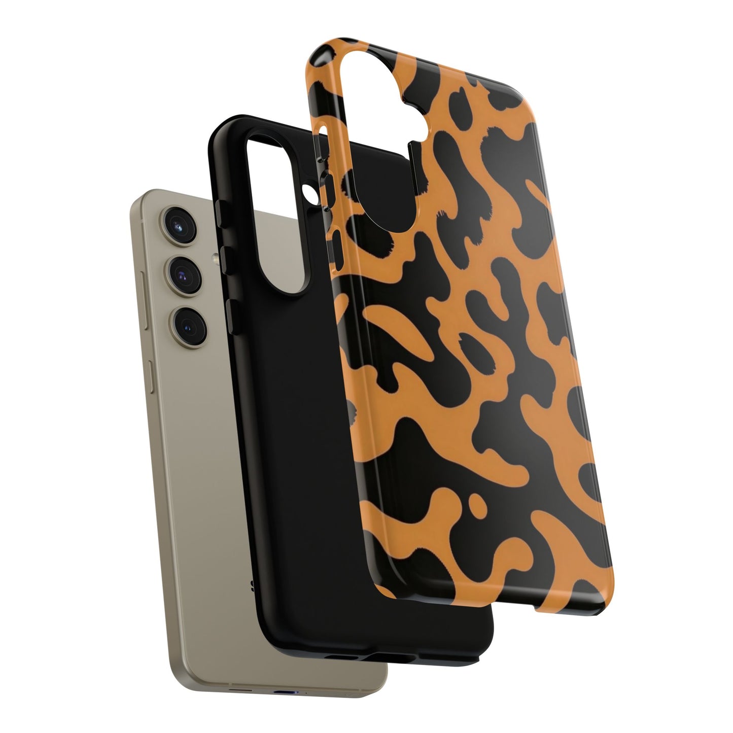 Leopard Print Phone Case — Orange & Black Tough Pattern Protective Cover