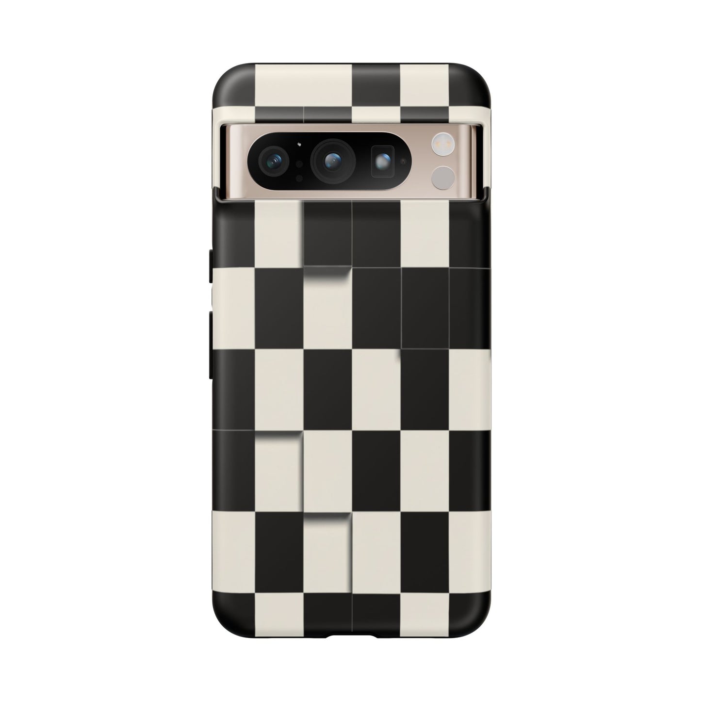 Checkerboard Tough Phone Case — Classic Black & Cream Grid Protective Cover