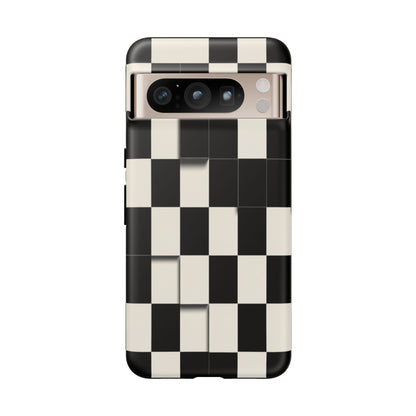 Checkerboard Tough Phone Case — Classic Black & Cream Grid Protective Cover