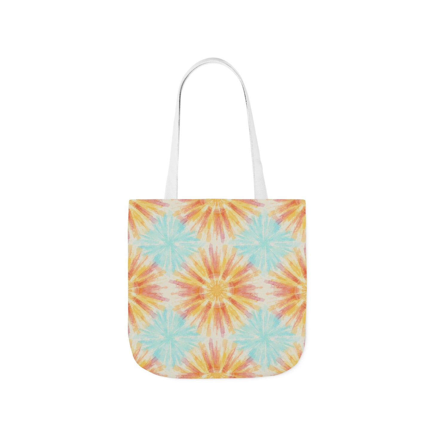 Tie-Dye Floral Canvas Tote Bag – Retro Sunburst Pattern, Beach & Market Bag