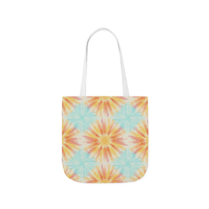 Tie-Dye Floral Canvas Tote Bag – Retro Sunburst Pattern, Beach & Market Bag