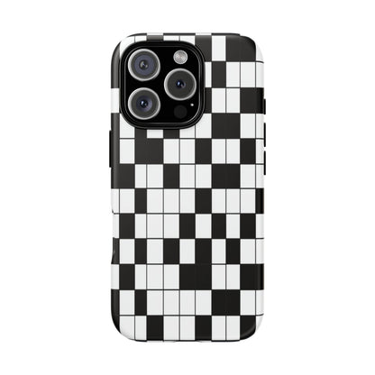 Crossword Grid Phone Case — Black & White Puzzle Pattern Tough Phone Cover