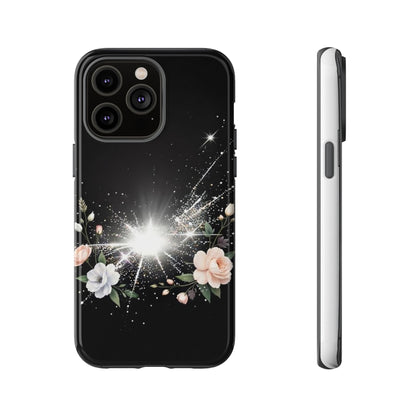Floral Burst Phone Case — Protective Black Sparkle Design